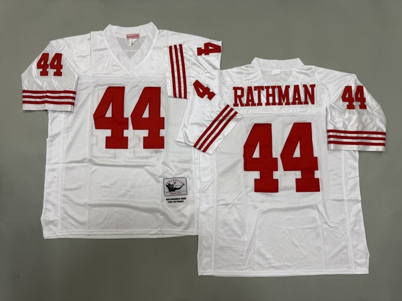 Men 2025 San Francisco 49ers #44 Rathman white Throwback Limited NFL Jersey style 001